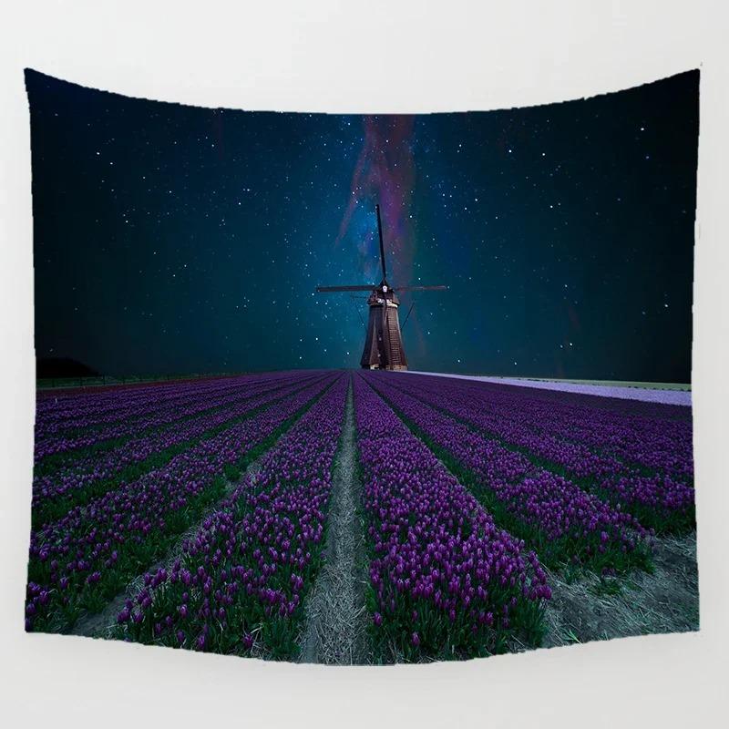 Natural Scenery Purple Flower Field Tapestry Office Living Room Decoration Home Wall Tapestry