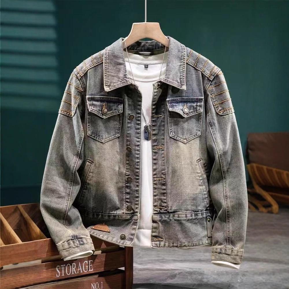 Trendy Men's Motorcycle Denim Jacket 2025 - Stylish Early Autumn High-End Design