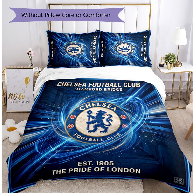 Set Lenzuola 3 Pezzi Stampato Chelsea FC Morbido Delicato sulla Pelle Lavabile Copripiumino e Federe Set Tutte le Stagioni Camera da Letto