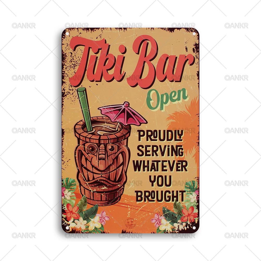 

Vintage Pub Bar Club Decor Metal Tin Sign Tiki Bar Open Serving Cocktail Art Decor Metal Signs for Backyard Home Art Wall Decor 20x30cm（7.8x11.8inch）