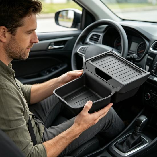 under Screen Storage Organizer for Tesla Model Y, Center Console Storage Box, Armrest Organizer Tray, Rear Trunk Storage Bucket for 2025 2026