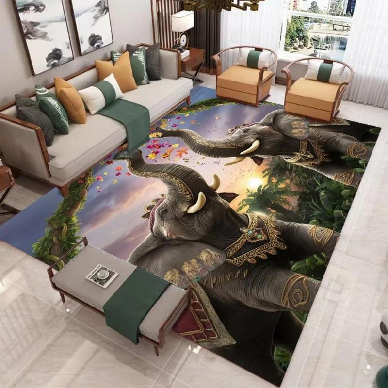 1pc Non-Slip Elephant Print Carpet Machine Suitable for Living Room Mat Bedroom Nursery Outdoor Yard MatHome Farm Decoration Rug