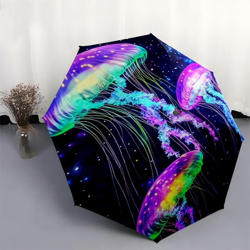 1pc Colorful Jellyfish Outdoor Umbrella - Automatic Opening/Closing, Portable 3-Fold Design, 8-Bone Iron Frame, Perfect Gift for Fans and Travelers.L0