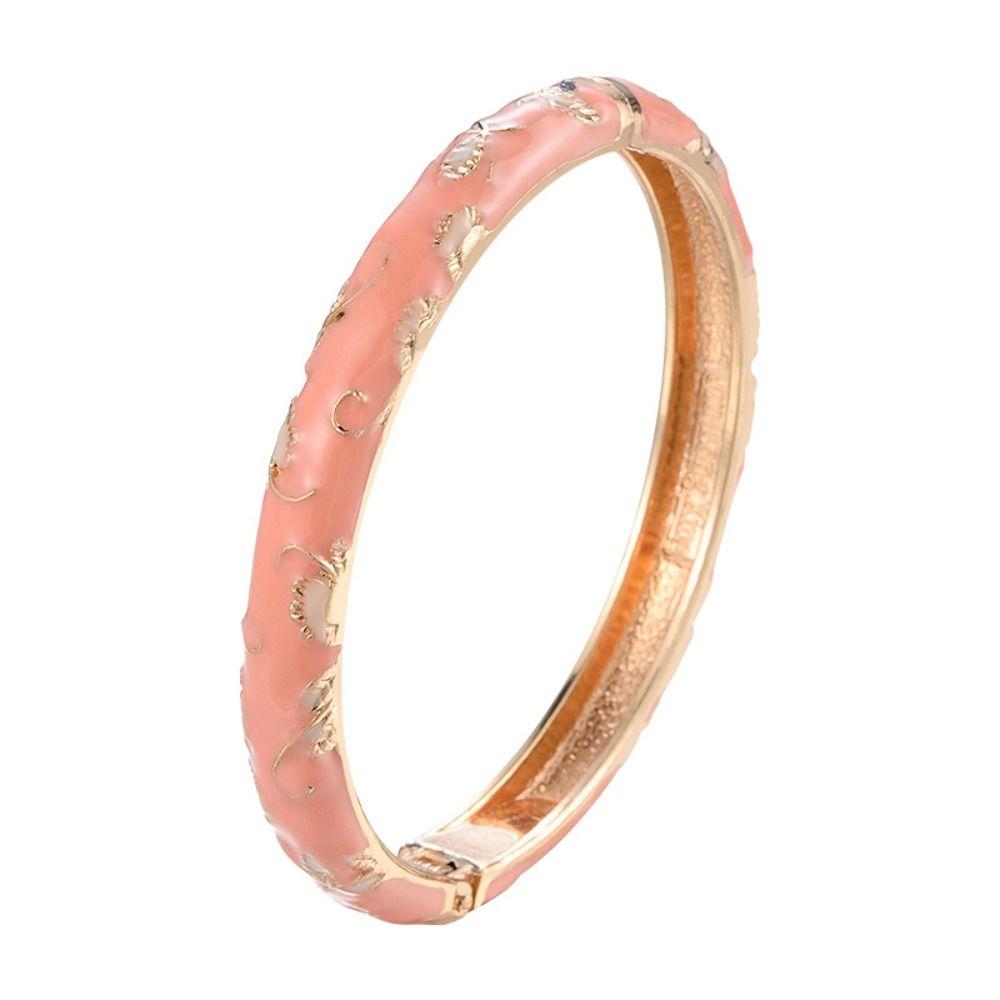 Enamel Hollow Out Flower Bangle Chinese Style Women's Hand Bracelet Vintage Cloisonne Bangle  Woman