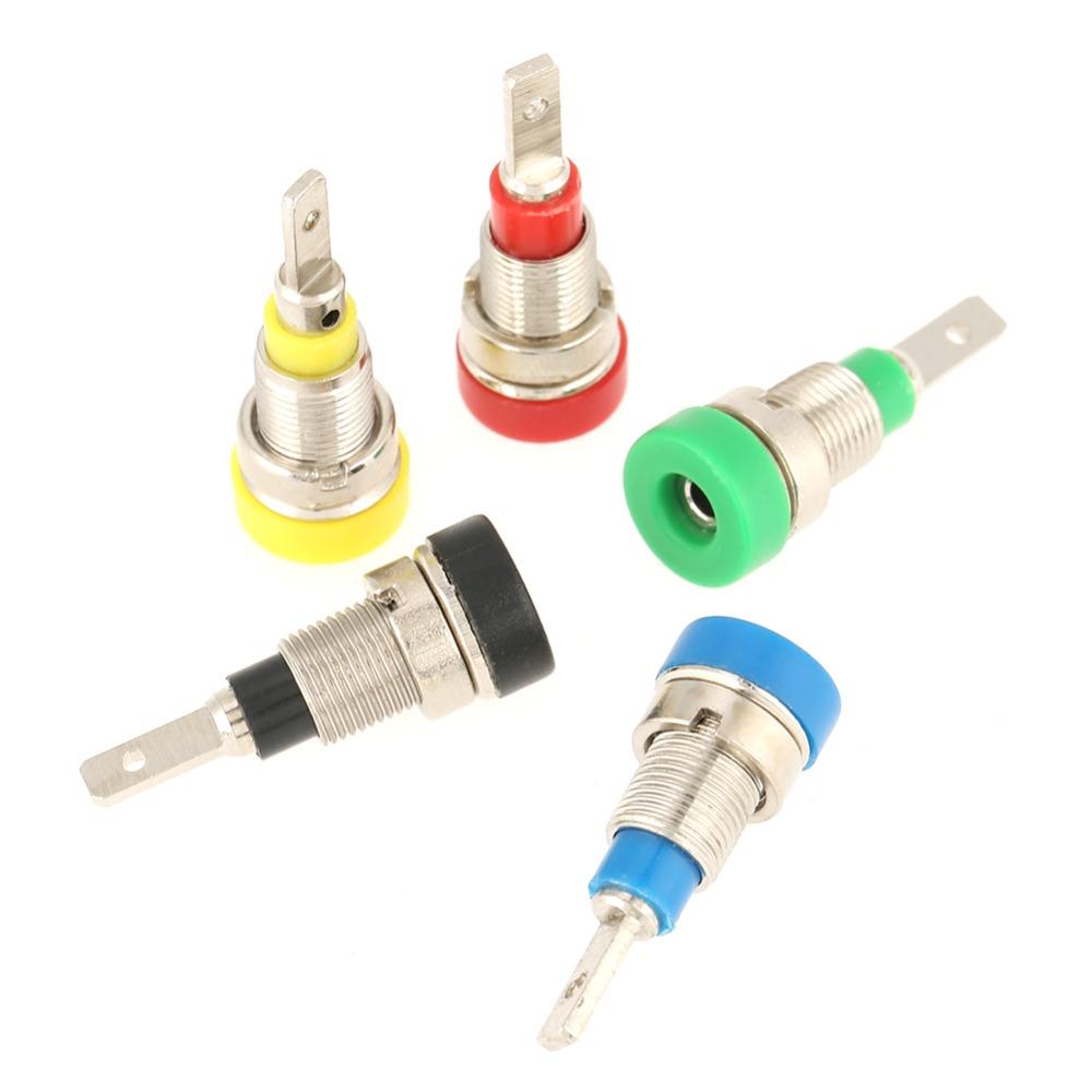 5 Pcs 2 mm Banana Socket Mixed Color Copper Panel Mount Socket with Binding Nut High Temperature Resist Banana Jack