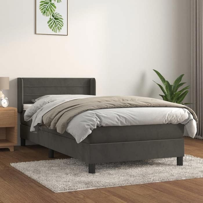 VidaXL Lit à sommier tapissier avec matelas Gris foncé 100x200 cm - Modèle 3131004