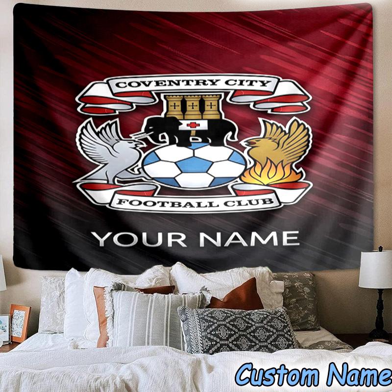 Custom Name Coventry City Crest Design Printed Tapestry, for Bedroom,Livingroom, dormitory, Large Wall Decor, Fabric Decor Fan Birthday Gifts