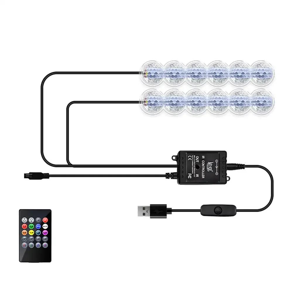 12 LED Car Interior Ambient Foot Light USB / Cigarette lighter LED Atmosphere Decorative Lamp LED Foot Light Kit Car Accessories