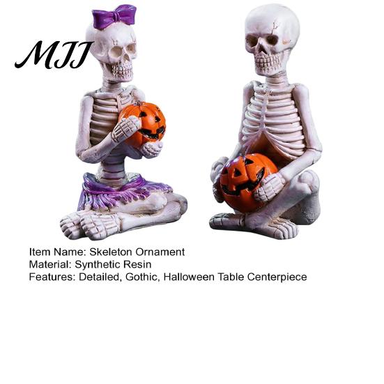 Funny Skeleton Gifts 2Pcs/Set Couple Statues, with Pumpkin Figurines, Men Unique Photography Props Women Ornaments for Halloween Table Mantel