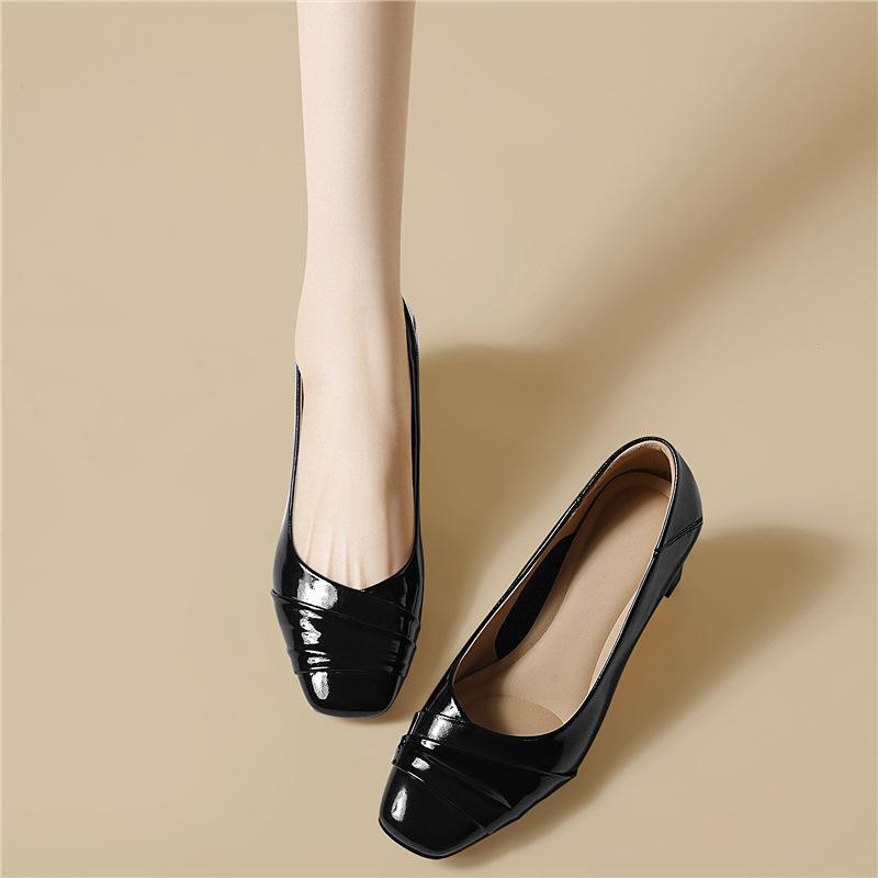 French square head thick heel women's shoes temperament shallow mouth early spring single shoes medium heel not tired feet professional commuting 