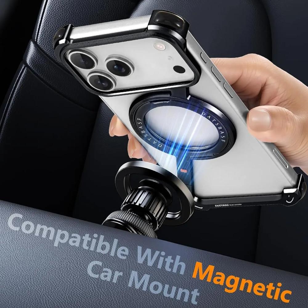 Minimalistisk Z Rammeløst Deksel For iPhone 17 Pro Max Air Rammeløs Metallringstativ 360 Roterbart Magnetisk Støtteben Beskyttende