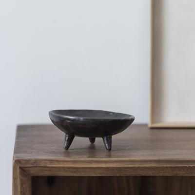 Piatto Rotondo in Gres Stoneware Retrò Vassoio per Frutta Piatto da Dessert Vassoio per Rinfreschi Piatto da Cena su Treppiede Alto Piatti in Ceramica Bianco e Nero