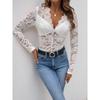Women's Elegant Solid Color Long Sleeve Lace Sexy Bodysuit,  Popular European & American Style Jumpsuit for Spring Autumn