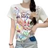 European Round Neck Graffiti Printed Letter Short-sleeved T-shirt Women's Summer New Slim and Thin Versatile Top Trendy