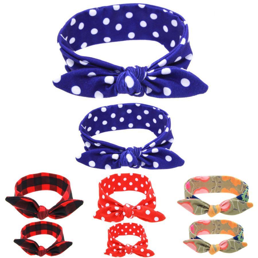 Trendy Geometric Print Family Headband Set With Polka Dots And Pet Bandana