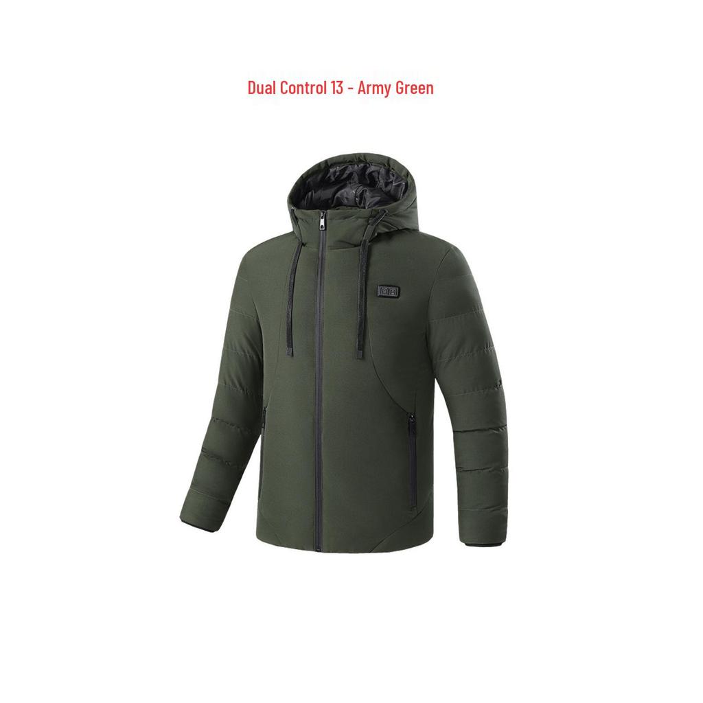 Men's Smart Heated Winter Jacket with Hood - Warm, Constant Temperature, Cold-Proof Cotton Coat