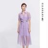 ELLASSAY Women's Wisteria Purple Wrinkled Mesh Shirtdress