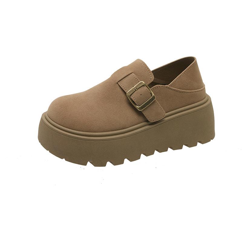 Frosted thick-soled inner height-increasing women's shoes, spring and autumn half-towing bag head, one foot pedaling lazy slippers