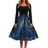Women's Casual Retro Square Neck Dress with Halloween Print for Party and Daily Wear