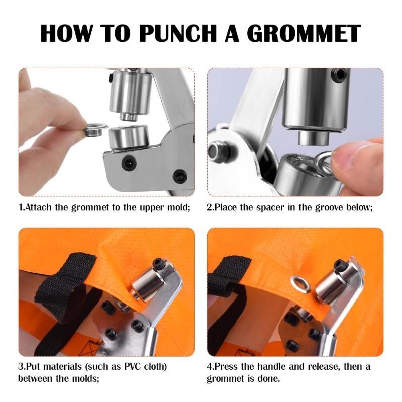 New Grommet Tool Kit Handheld Hole Punch Pliers Portable Grommet Hand Press Machine Manual Puncher W/ Silver Grommets of 10mm