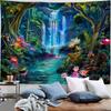 Tropical Rainforest Landscape Tapestry, Waterfall Jungle Printed Mural, Natural Landscape Living Room and Bedroom Decoration
