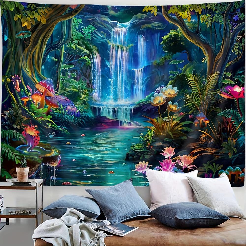 Tropical Rainforest Landscape Tapestry, Waterfall Jungle Printed Mural, Natural Landscape Living Room and Bedroom Decoration