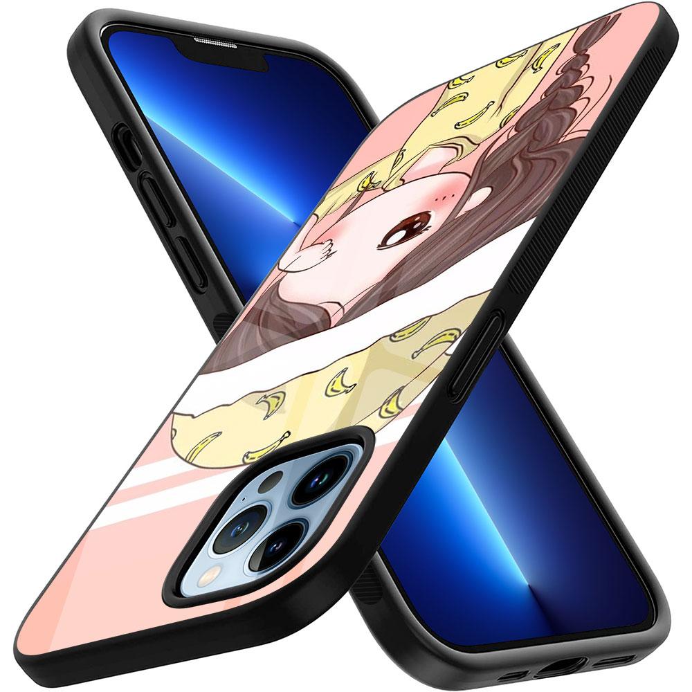 Cartoon Cute Girl Case For Iphone 13 14 12 11 Pro Max Mini Xs Xr X 7 8 6s Plus Se 2022 Tempered Glass Protection Back Cover