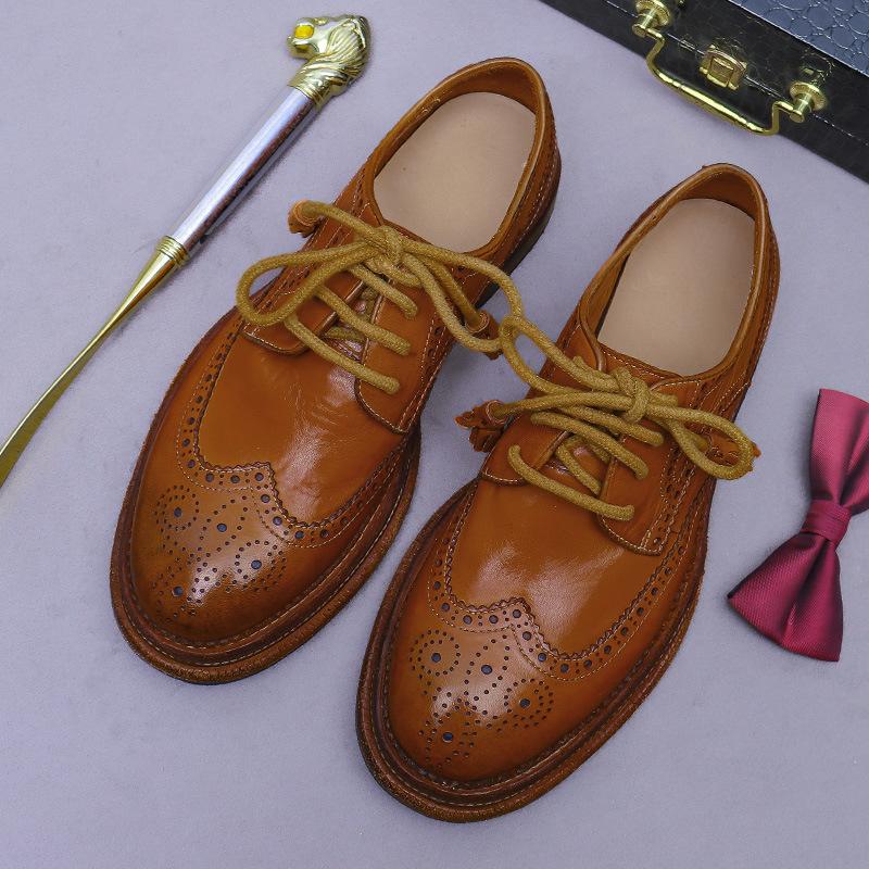 Men's Horse Leather Genuine Brock Carved Leather Bottom Goodyear Business Dress Shoes