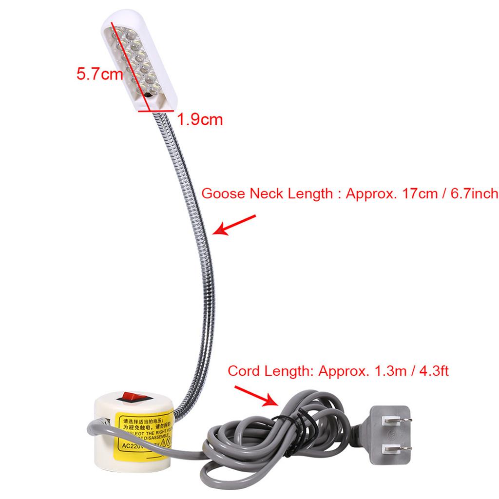 Sewing Machine Light 12 Leds Gooseneck Lamp Magnetic Base Switch Flexible Mounting  AC 220-