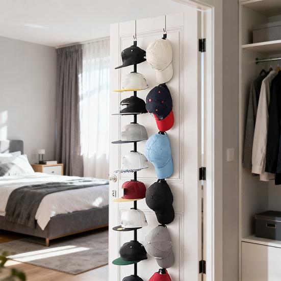 Yousheng Door Hat Rack Two-Way Hanging Caps with Display Hooks Hanger Bedroom Entrance Garage Doors Baseball Caps Storage Organizer Hanger Rack
