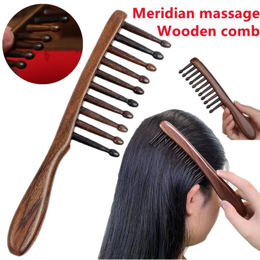 No-snags Natural Wood Hairbrush Wide Tooth Sandalwood Scalp Massager  For Women