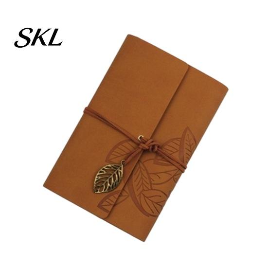 Unique Strap Pendant Notebook Vintage Faux Leather Journal, A5 A6 A7 6 Ring Loose-Leaf Retro Design Journal with Metal Leaf for Writing, Sketching,