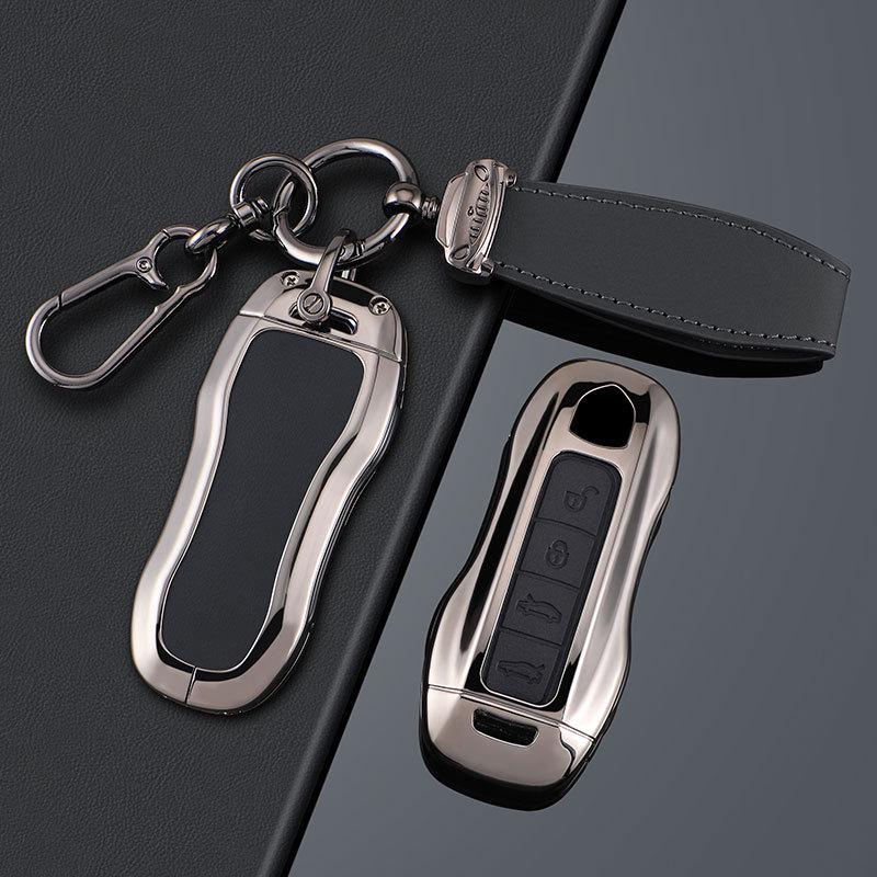 Porsche Key Case: Fits Cayenne, Macan, Panamera, 911, 718 Models with Metal and Leather Buckle