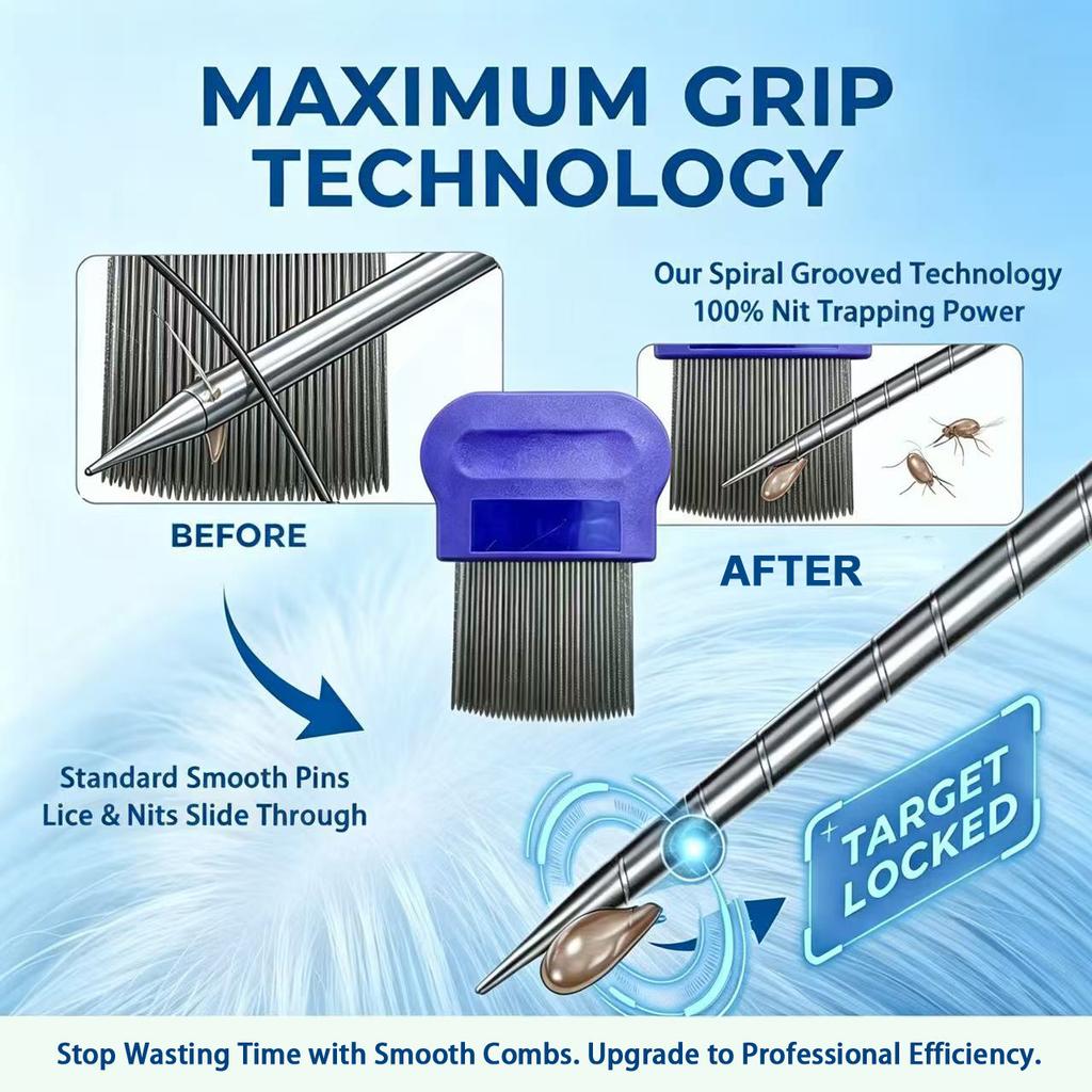 Terminator Lice Comb with Micro Grooved Spiral Teeth Durable Stainless Steel Hair Care Nit Remover Safe Fine Tooth Comb