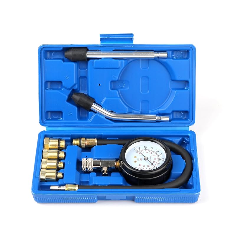 Compression Tester, 8Pcs Engine Compression Tester Kit Professional Petrol Gas Engine Cylinder Pressure Gauge 0-300 PSI Automotive Tool For