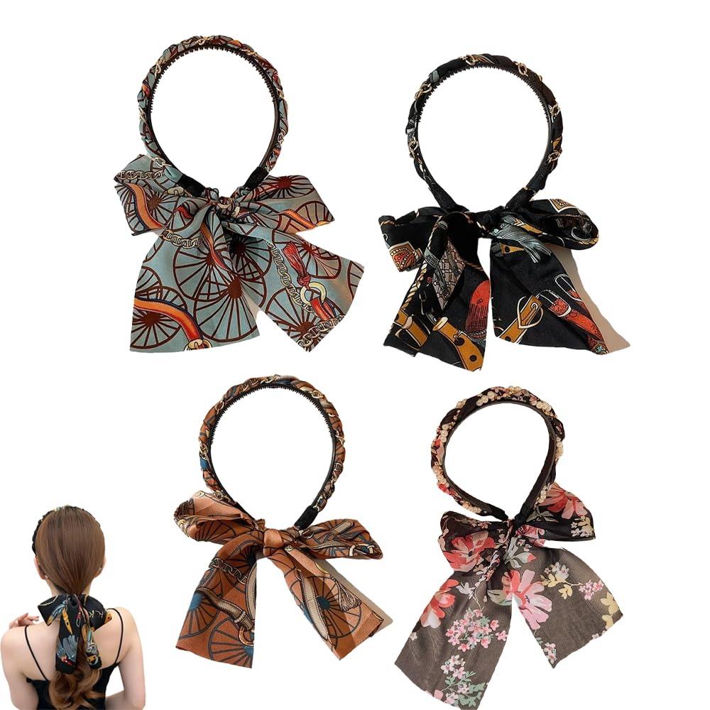 Adjustable Bow Silk Scarf Headband Floral Print Hair Hoop Ribbon Hairband Boho Hair Accessory