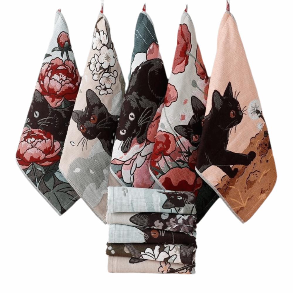 New 34x40cm Large Hand Towel 4 Layer Cotton Gauze Cat Pattern Kitchen Towel Decorative Quick Dry Tea Towel Home Restaurant