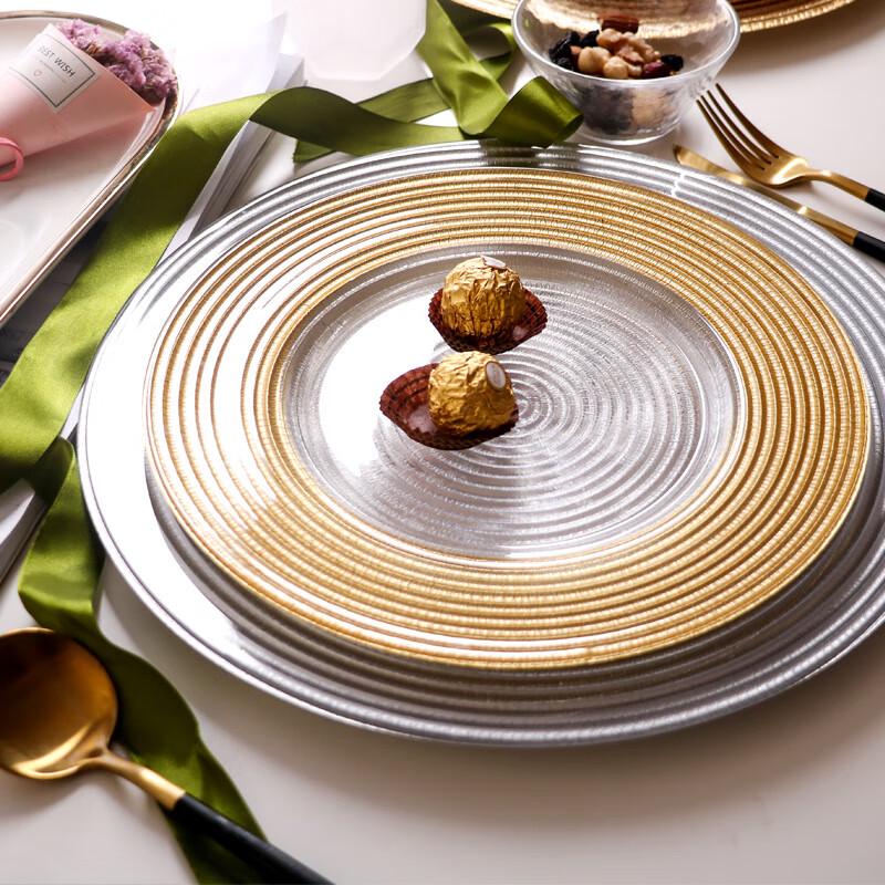 ZISIZ Vintage Textured Gold Rim Glass Plate