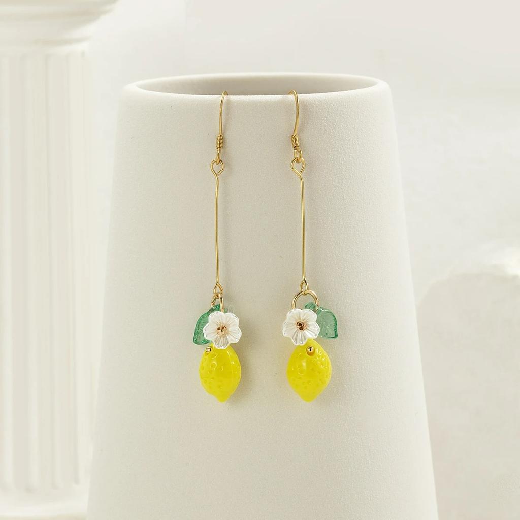 1 Pcs Cute and Exquisite Resin Lemon Flower Pendant Necklace Earrings, Simple and Versatile, Fruit Collarbone Chain, Neck Chain
