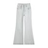Spring Summer Platinum Glitter High Waist Slim Hide Figure Light Tone Floor Sweeping Micro Flare Denim Pants Ladies Casual Oversize Denim Trousers