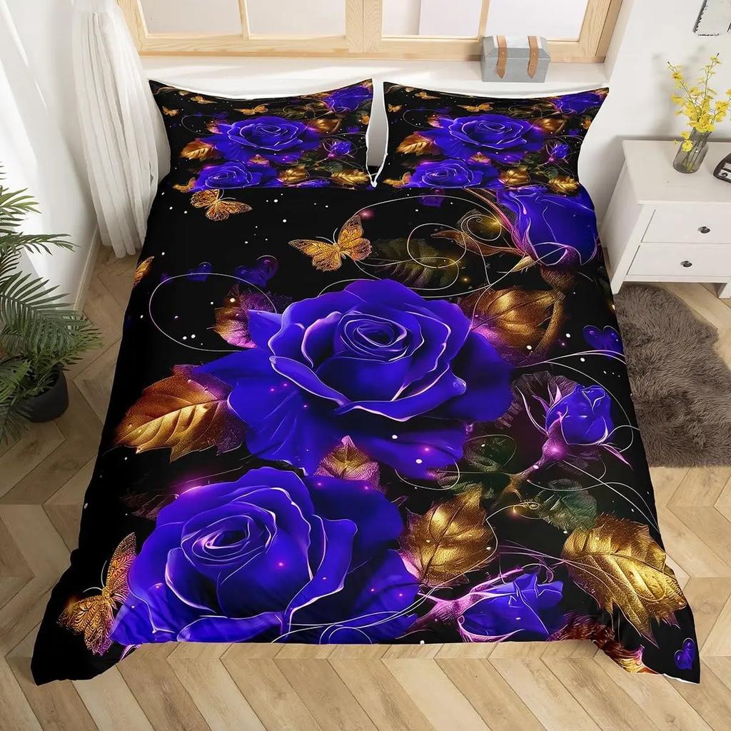 Red Roses Duvet Cover Twin Queen Happy Valentine'S Day Bedding Set Romantic Flowers Comforter Cover Cute Love Heart Quilt Cover