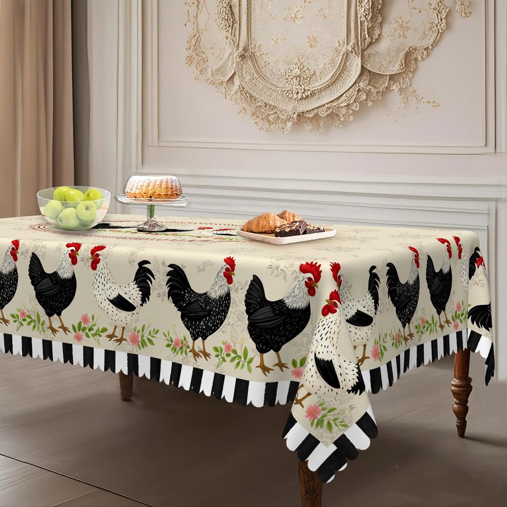 Prosty Pasterski Okrągły Obrus na Stół, Tkanina z Nadrukiem Koguta, Okrągły Obrus, Domowy Wodoodporny Prostokątny Obrus Chroniący Przed Oparzeniem