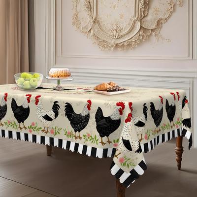 Simple Pastoral Round Table Tablecloth, Rooster Printed Fabric, Round Table Cloth, Household Anti-Scalding And Waterproof Rectangular Tablecloth