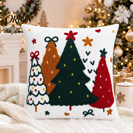 Seasonal Home Soft Furnishing Colorful Trees Christmas Pillowcase, Festive Throw Pillow Case with Zipper, Living Room Ornament Decorative Cushion for