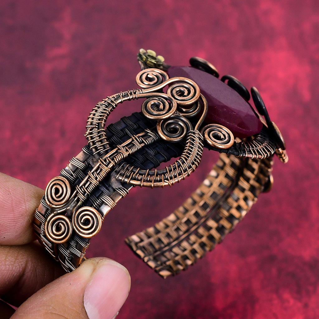 Faceted Kashmir Ruby Bangle Copper Wire Wrapped Jewelry Adjustable Cuff Bracelet Gemstone Handmade Bangle for Gifts Copper Wire Wrap Bangle