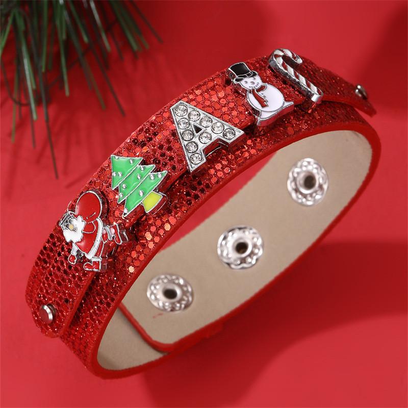 

Vintage Leather Punk Bracelet For Women Christmas Snowman Tree Holiday Gift
