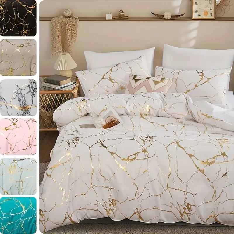 Gold Marble Pattern Duvet Cover Pillowcase Three-Piece Bedding Set