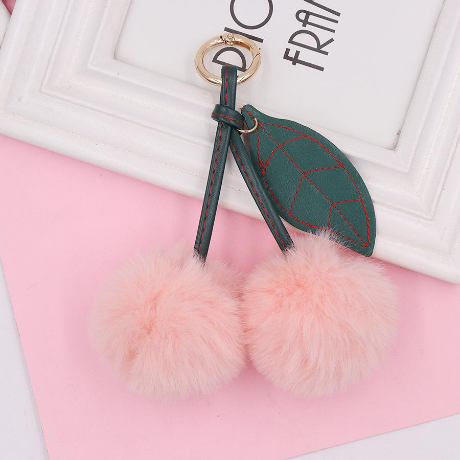 Cherry Plush Fur Ball Keychain for Women - Bag, Backpack, and Car Ornament