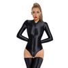 Women Stain Smooth Bodysuit One Pieces Thong Two Way Zipper Open Crotch Elastic Tights Oil Shiny Yoga Shaping Maid Leotard