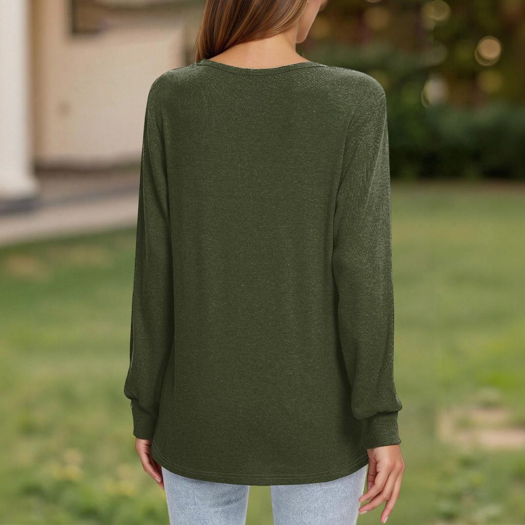 Dámské tričko Tričko Knoflíček Dlouhý rukáv Denní víkendová móda Basic Top s výstřihem do V